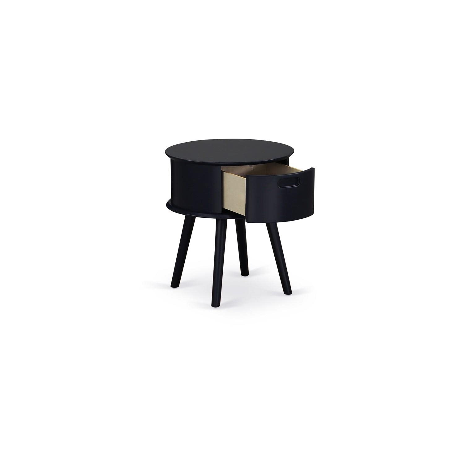 East West Furniture Gone11 One Piece Gorgeous Gordon Round Table Night Stand With Drawer, 1-Pack, Black Finish